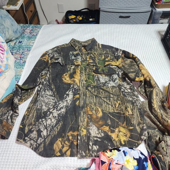FIELDSTAFF & MOSSY OAK EUC MENS CAMMO HUNTING SHIRT & PANTS SET - Picture 2 of 14